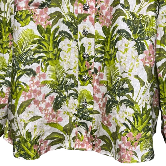 Cami NYC Belkis Shirt Crystal Embellished Buttons Linen Floral Tropical Top sz L - Picture 4 of 12